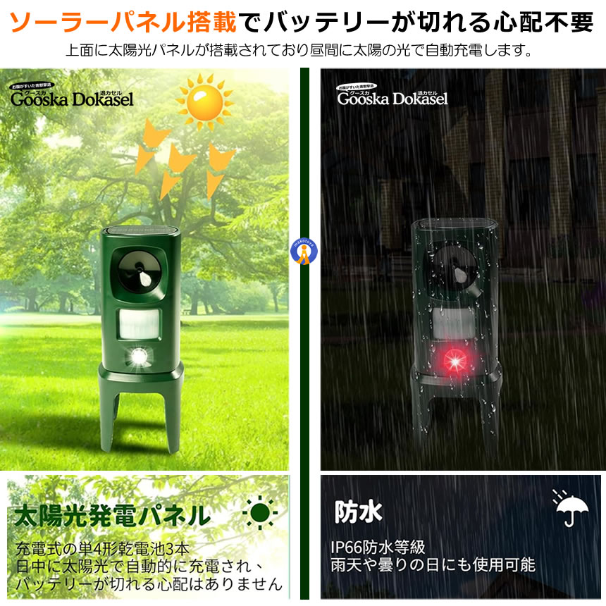 2個セット 超音波 動物撃退器 猪 カラス 猫 鹿 畑 庭 害獣対策器