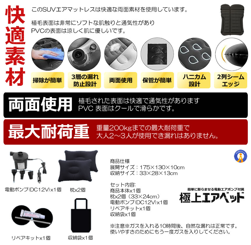 エアーベッド 5個セット 車中泊 マット SUV車 車用ベッド 後部座席用 車載 アウトドア キャンプ レジャー ベッド 旅行 防災 ピクニック ソフト 柔らかい SHAMAMA_11
