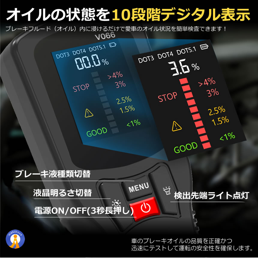 2個ブレーキ オイル テスター 車用 デジタル 液晶 水分量 劣化 点検 メンテナンス テスター ブレーキフルード VO66 |  | 03