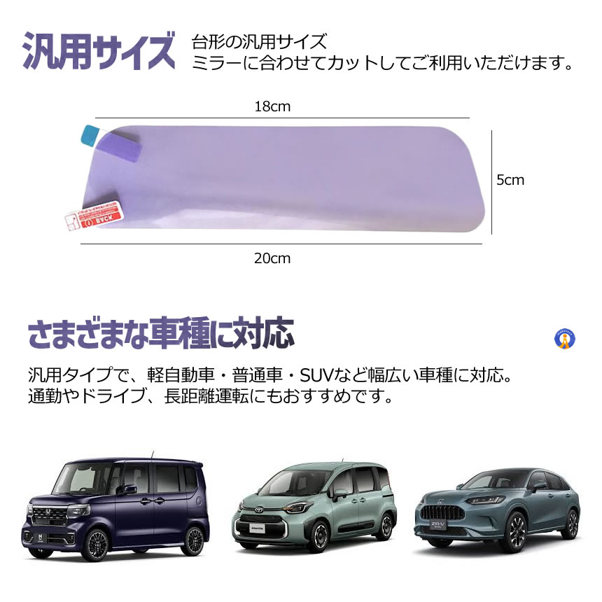 2セット 車用 ミラー 反射防止フィルム バックミラー 防眩フィルム