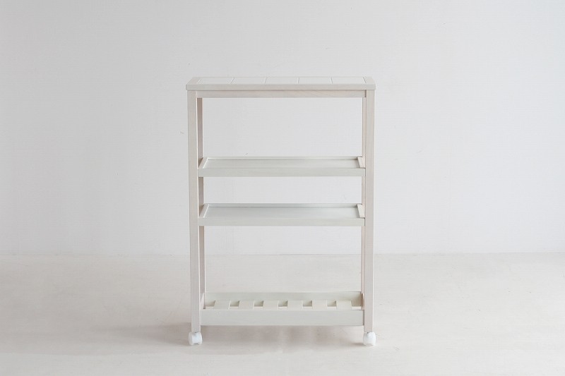 キッチンワゴン キャスター付 4段ワゴン 天然木 木製 ワゴン タイル