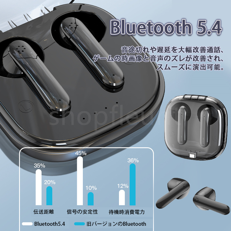 ワイヤレスイヤホン イヤホン Bluetooth5.4 高音質 Hi-Fi 3.9g超軽量 左右分離 ノイズキャンセリング 4マイク 完全透明 プレゼント｜shopfleurit｜08