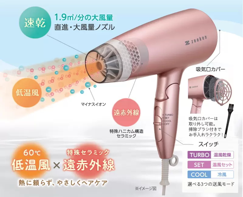 ゼンケン 電磁波低減ヘアケアドライヤー 新色 ピンクゴールド パール