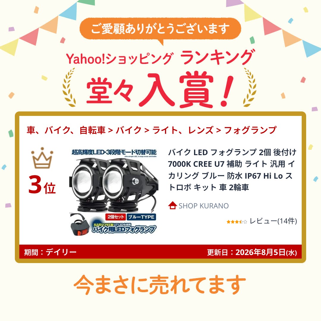 バイク用 LEDフォグランプ 左右セット イカリング付き　USB電源ケーブル バイク LED フォグランプ 2個 後付け 7000K CREE U7 補助 ライト 汎用