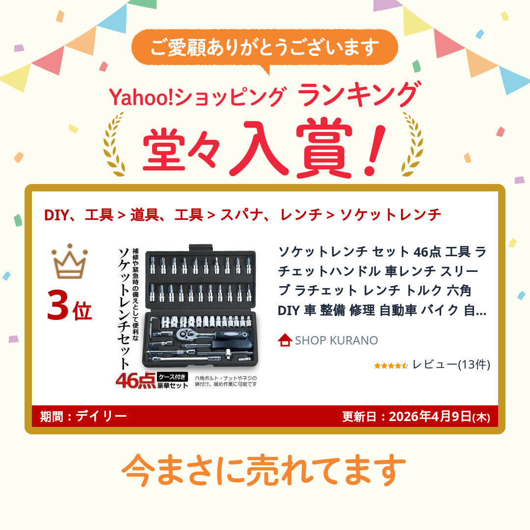 ソケットレンチ セット 46点 工具 ラチェットハンドル 車レンチ
