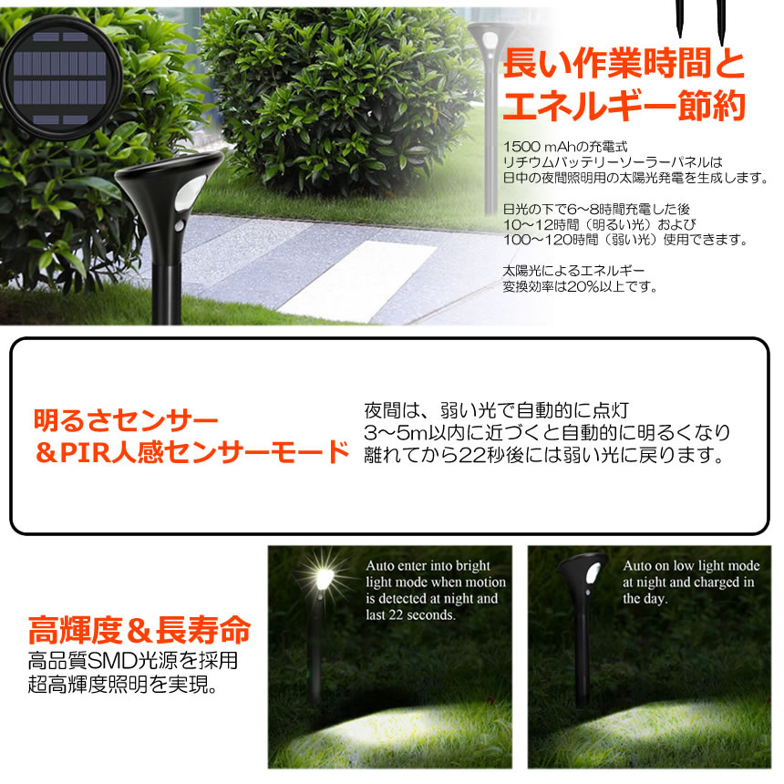 ガーデンライト 2個セット 人感センサー 明暗 屋外 ソーラー スポット