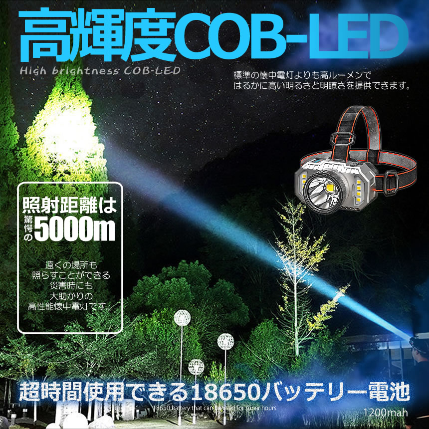 ヘッドライト 充電式 軽量 長時間 防水 LED LEDヘッドライト ヘッド