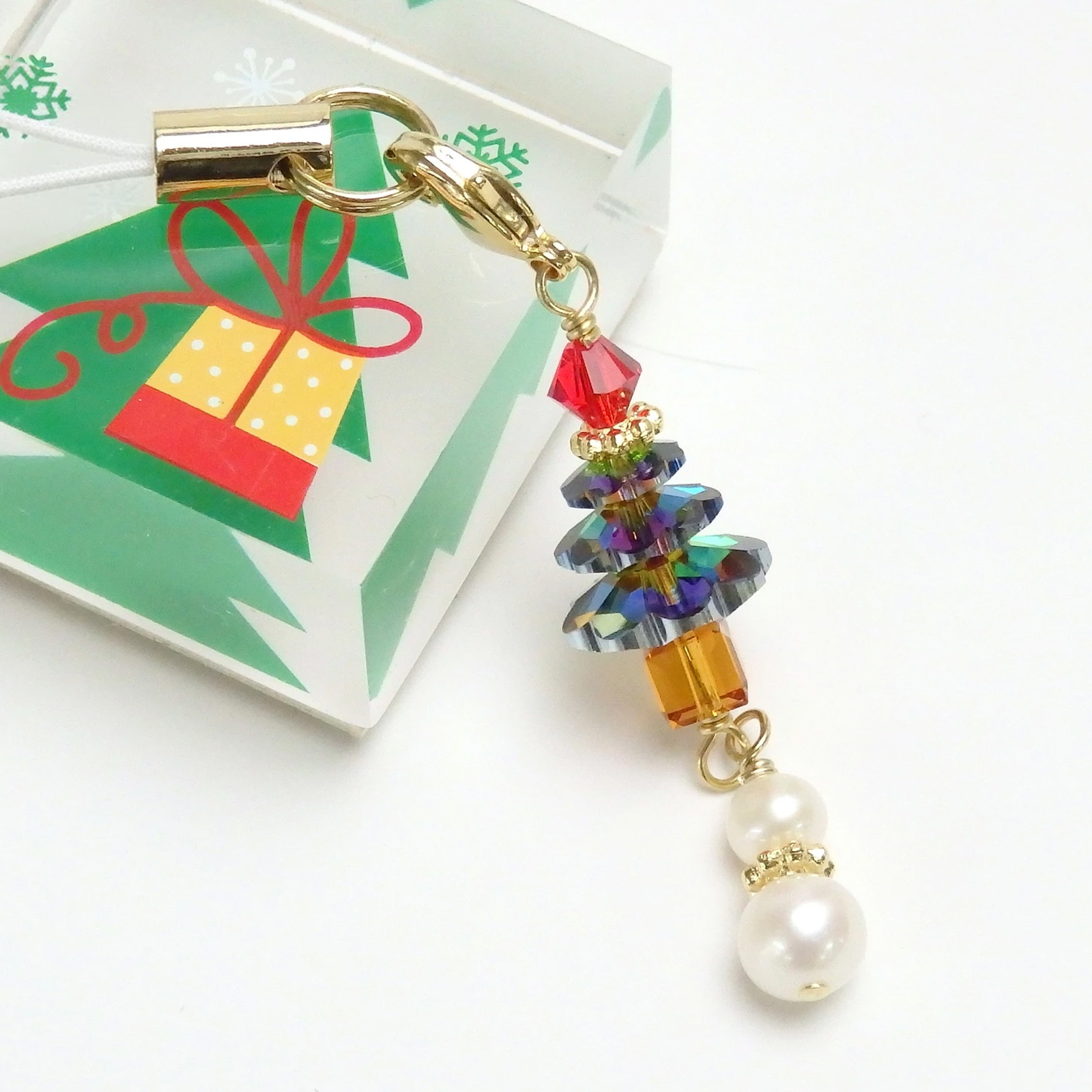 メール便 ストラップ クリスマスツリー ＆ 雪だるま スワロフスキー