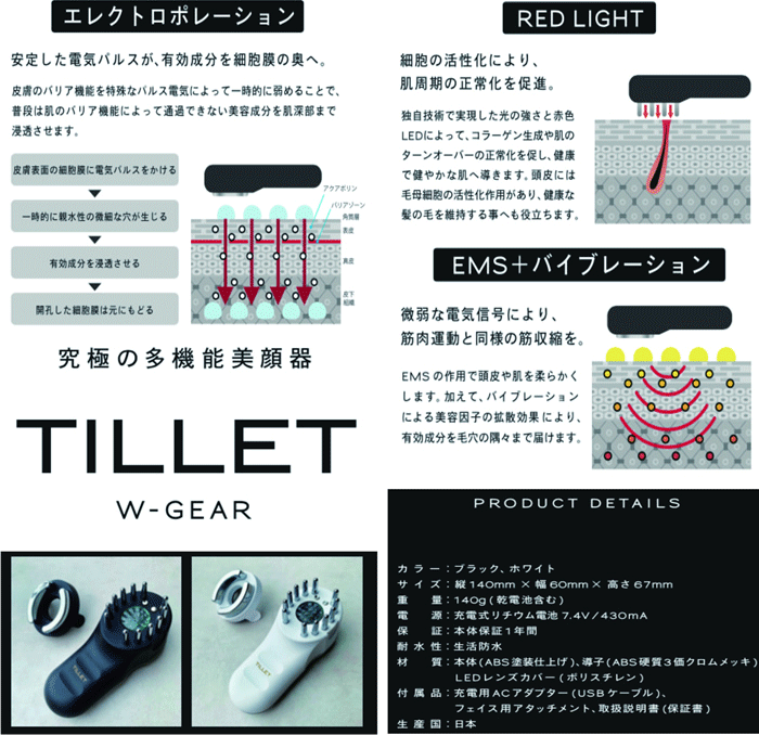 WQC TILLET 多機能美顔器 ティレット イオン導入器EMS - 通販