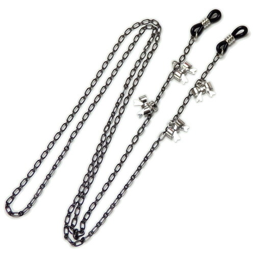 メール便 メガネチェーン リボン チャーム ブラックチェーン 眼鏡