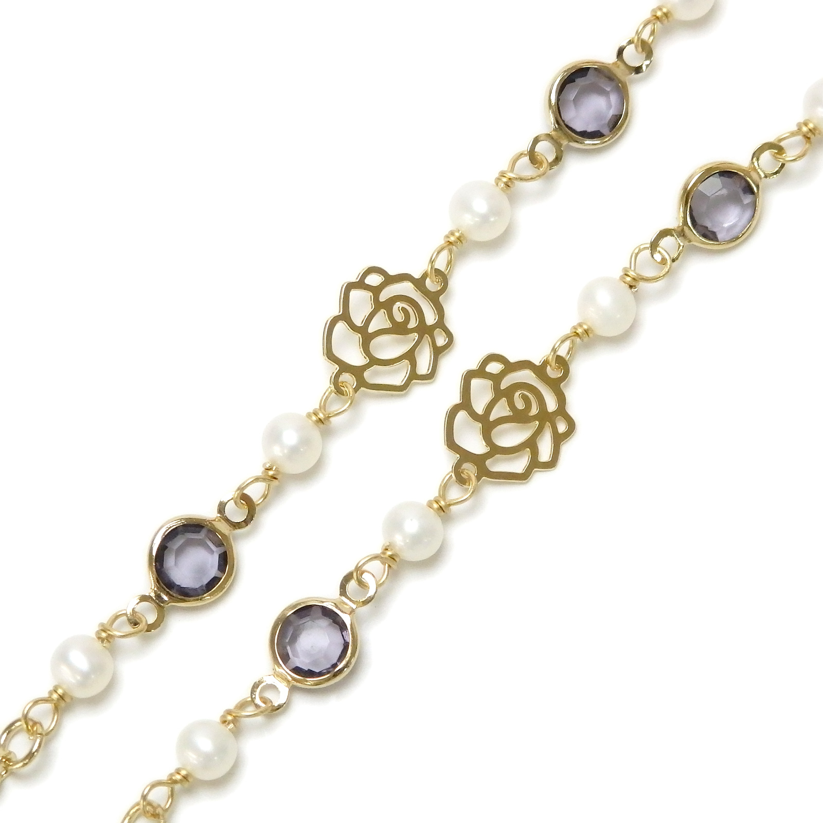 メール便 メガネチェーン ローズ ＆ シャネルストーン 淡水パール 淡水