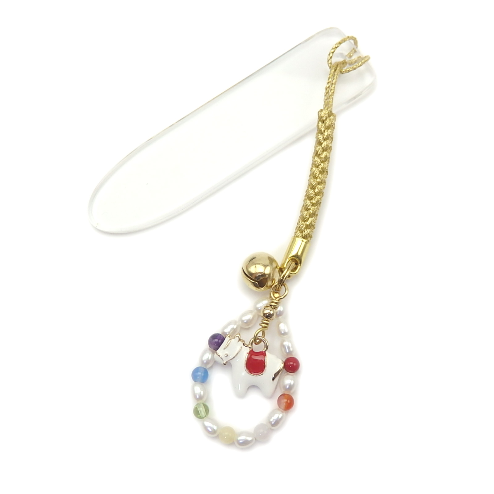 メール便 午年 帯飾り 厄除け 七色 天然石 白蛇 干支 根付 ストラップ