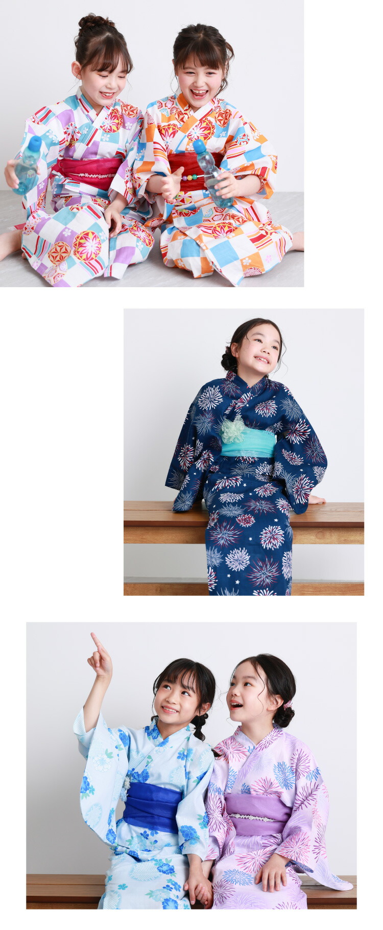 浴衣 子供 セパレート ワンピース 女の子 110 120 130 140 綿100％ キッズ 子供 3点セット 上衣 ワンピース 兵児帯 浴衣セット ジュニア かわいい 市松 手毬 八重桜 紫陽花 アジサイ 花柄 向日葵 ひまわり ヒマワリ マリン 縞 愛々