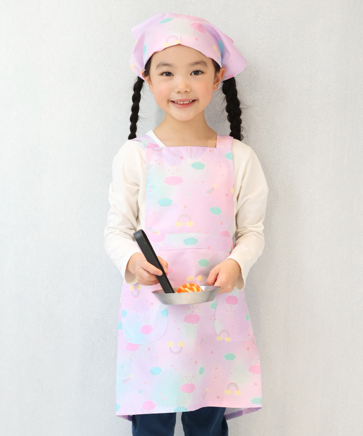 エプロン 給食 キッズ 撥水 三角巾セット 巾着袋 3点セット かわいい