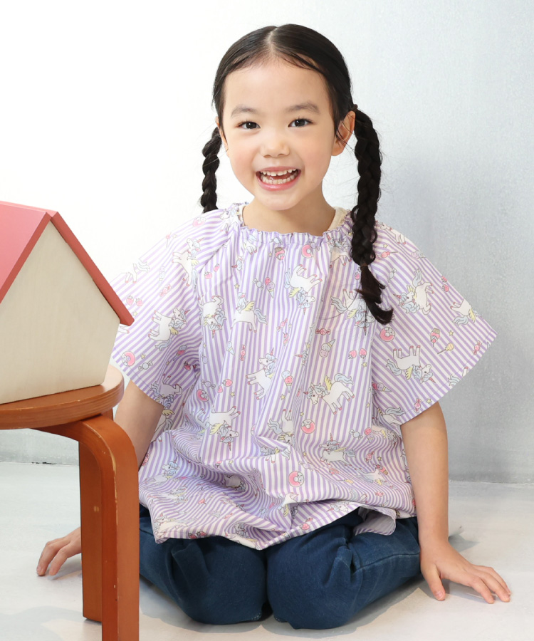 スモック 女の子 保育園 幼稚園 半袖 撥水 夏 子供 キッズ 恐竜 車