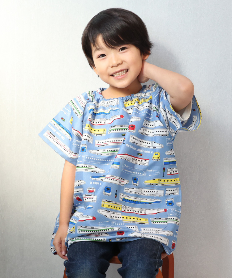 スモック 女の子 保育園 幼稚園 半袖 撥水 夏 子供 キッズ 恐竜 車