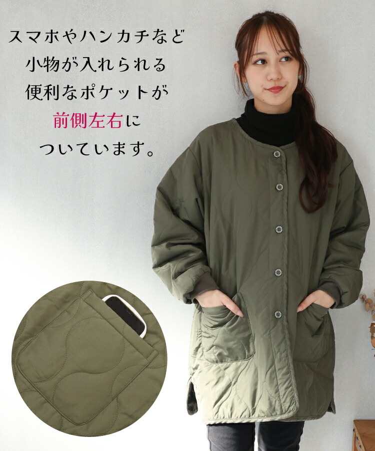 割烹着 かっぽう着 おしゃれ ロング丈 かぶるだけ 暖かい 保育士 スモック 前開き 中綿キルト キルティング 秋 冬 軽い あったか かわいい シンプル 無地 袖口リブ付き 長袖 エプロン 大人 シャカシャカ アウター風 M〜L