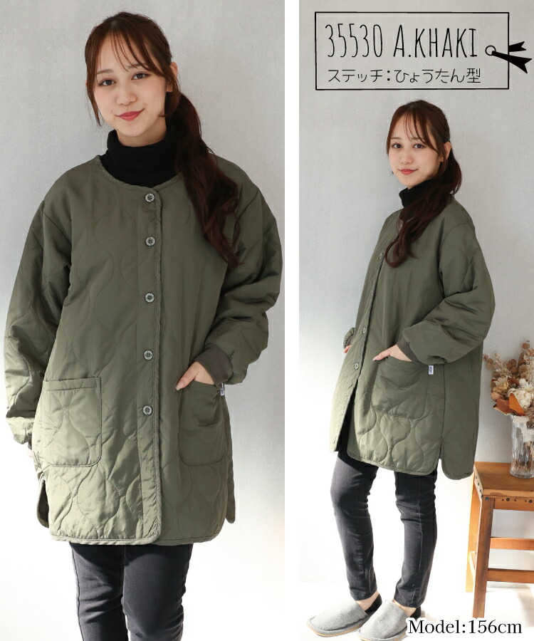 割烹着 かっぽう着 おしゃれ ロング丈 かぶるだけ 暖かい 保育士 スモック 前開き 中綿キルト キルティング 秋 冬 軽い あったか かわいい シンプル 無地 袖口リブ付き 長袖 エプロン 大人 シャカシャカ アウター風 M〜L