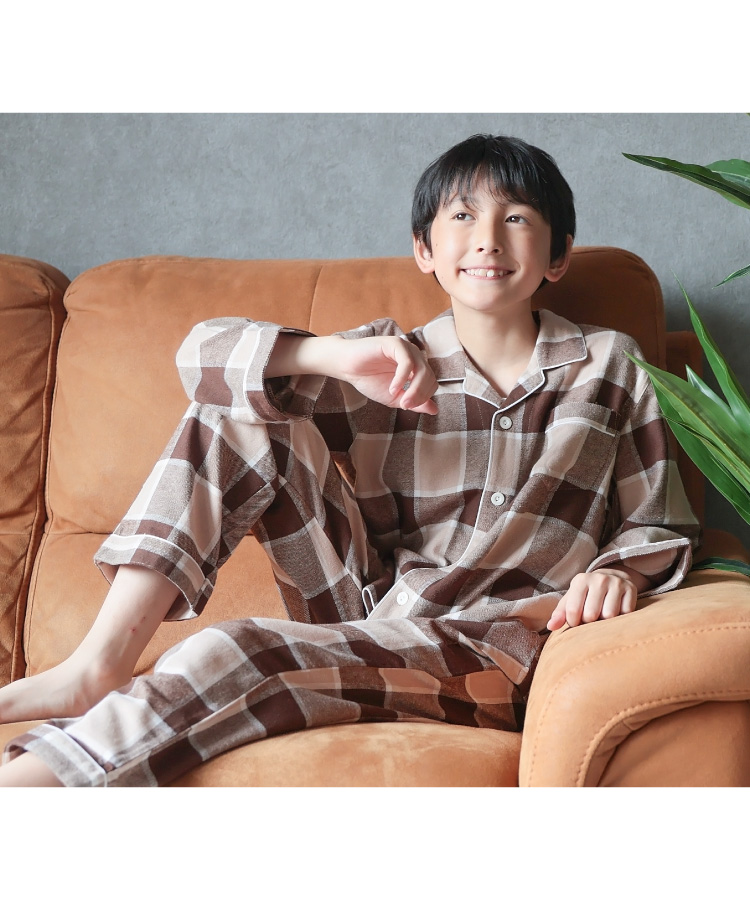 パジャマ キッズ 長袖 男の子 冬 140 150 160 サイズ 綿100％ 前開き 秋 ネル 起毛 テーラー襟 ストライプ柄 チェック柄 ルームウェア 子供 男児 かっこいい 小学生 中学生
