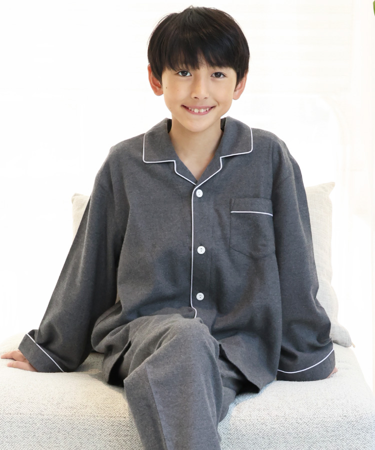 パジャマ キッズ ジュニア 長袖 男の子 冬 綿100％ 前開き 秋 ネル