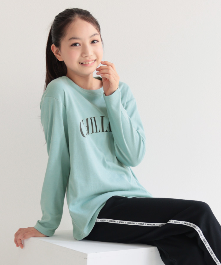 パジャマ キッズ ジュニア 長袖 女の子 綿100％ かぶり ライン 春 秋