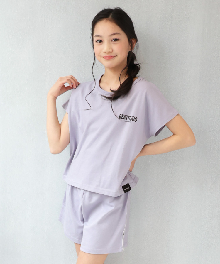 パジャマ キッズ ジュニア 女の子 半袖 綿100％  夏 天竺ニット ロゴ かぶり ショートパンツ かわいい 子供 セットアップ 上下セット ルームウェア z8-54104 | ブランド登録なし | 05