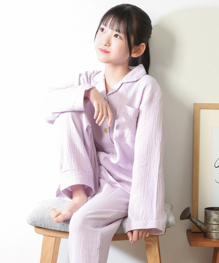 パジャマ キッズ 長袖 薄手 前開き 女の子 おしゃれ 綿100％ ダブル