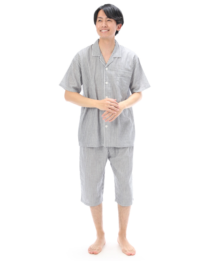 パジャマ メンズ 夏用 半袖 綿100％ 前開き 春 夏 ダブル ガーゼ 2重