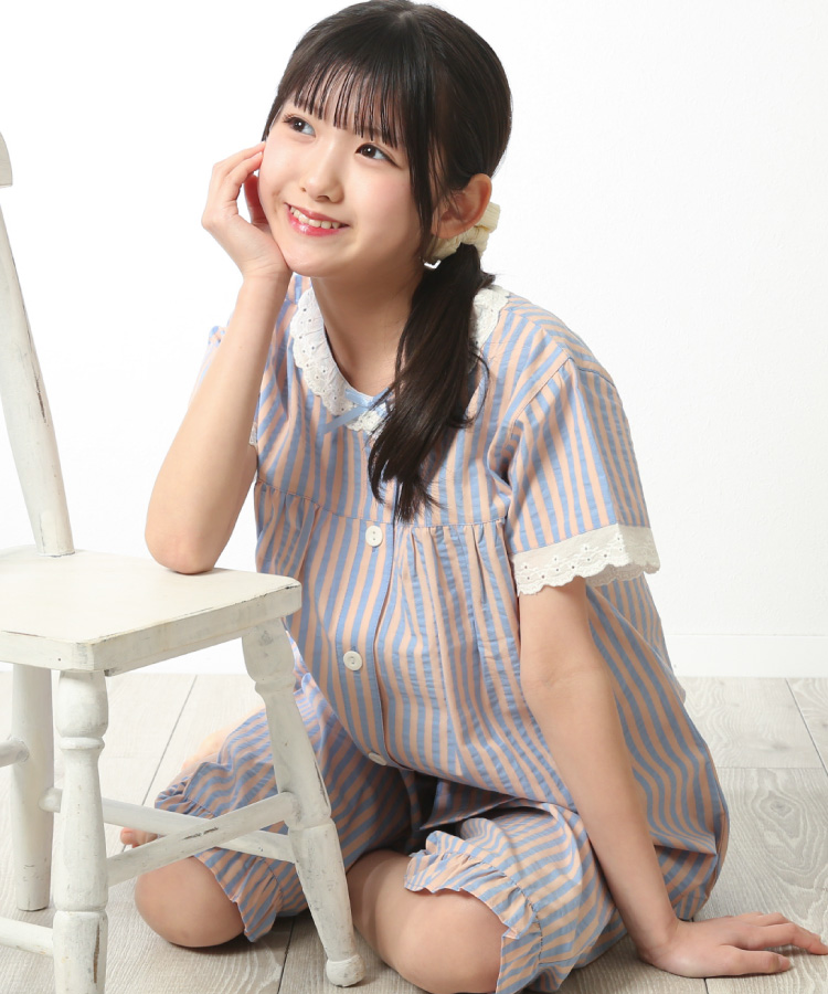 パジャマ キッズ ジュニア 女の子 半袖 綿100％ 前開き サッカー