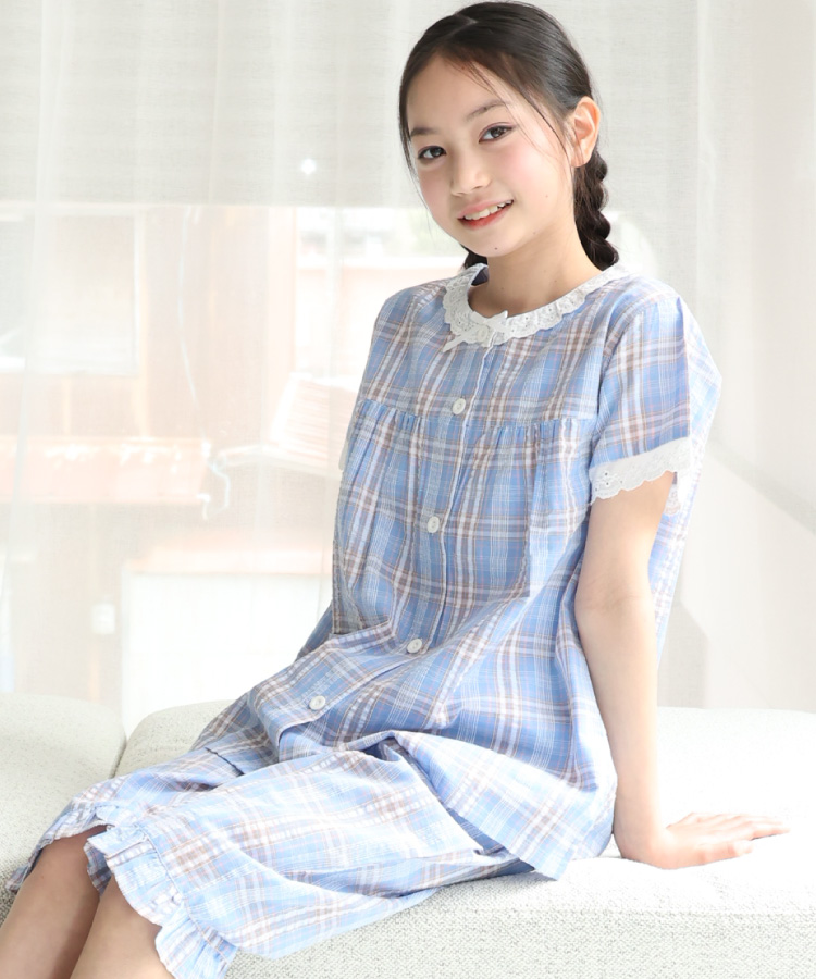 パジャマ キッズ ジュニア 女の子 半袖 綿100％ 前開き サッカー