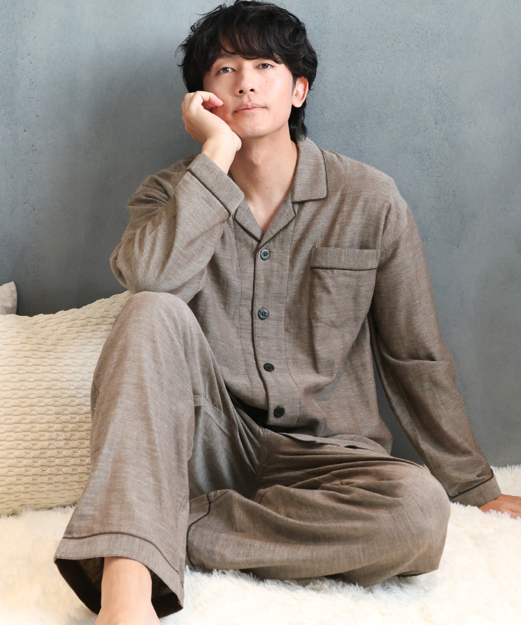 パジャマ メンズ 長袖 綿100％ 前開き 夏用長袖 秋 春 ダブル ガーゼ