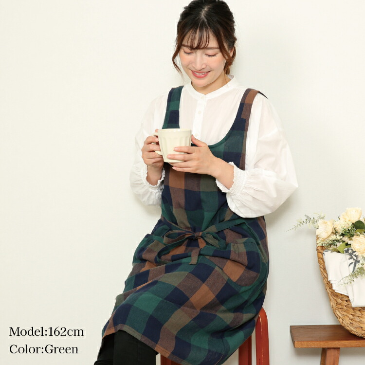 エプロン おしゃれ かわいい ワンピース 綿100％ レディース チェック