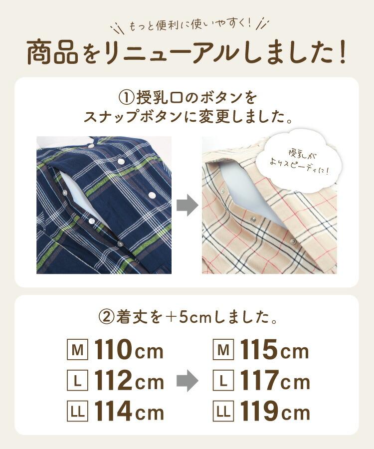 マタニティ パジャマ ワンピース 前開き 部屋着 長袖 綿100％ 秋 春 ネグリジェ 授乳服 授乳口付き ソフト加工 微起毛 ビエラ ストライプ チェック コットン ロング丈 入院 産前 産後 Roomsuppli ルームサプリ M L LL 2L 大きいサイズ 