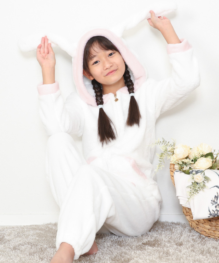 パジャマ キッズ 女の子 冬 長袖 もこもこ うさ耳 パーカー