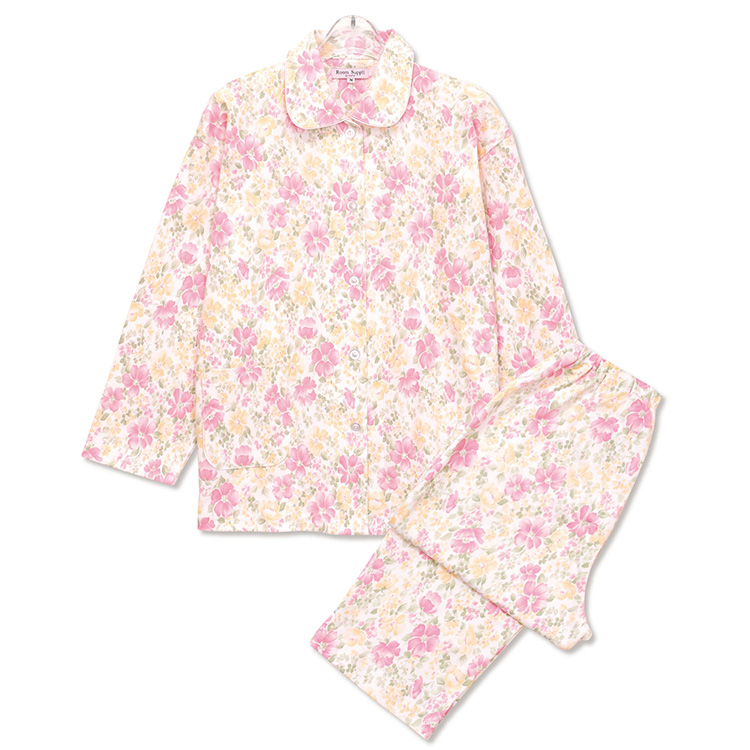 日本製 パジャマ レディース 長袖 前開き 綿100％ 花柄 小花柄