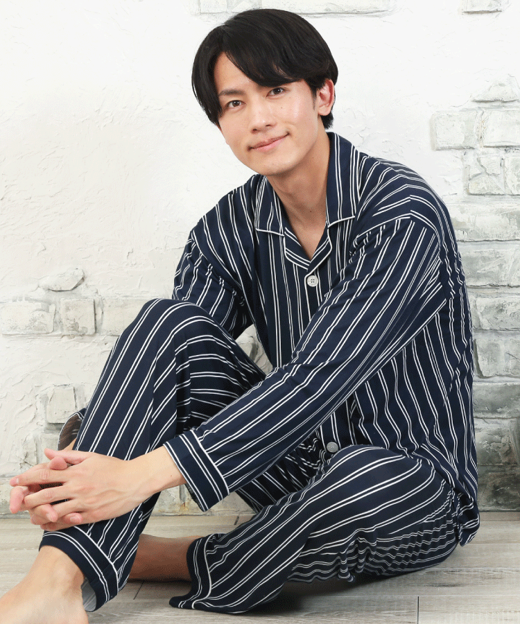 パジャマ メンズ 長袖 前開き ルームウェア パウダーストレッチ