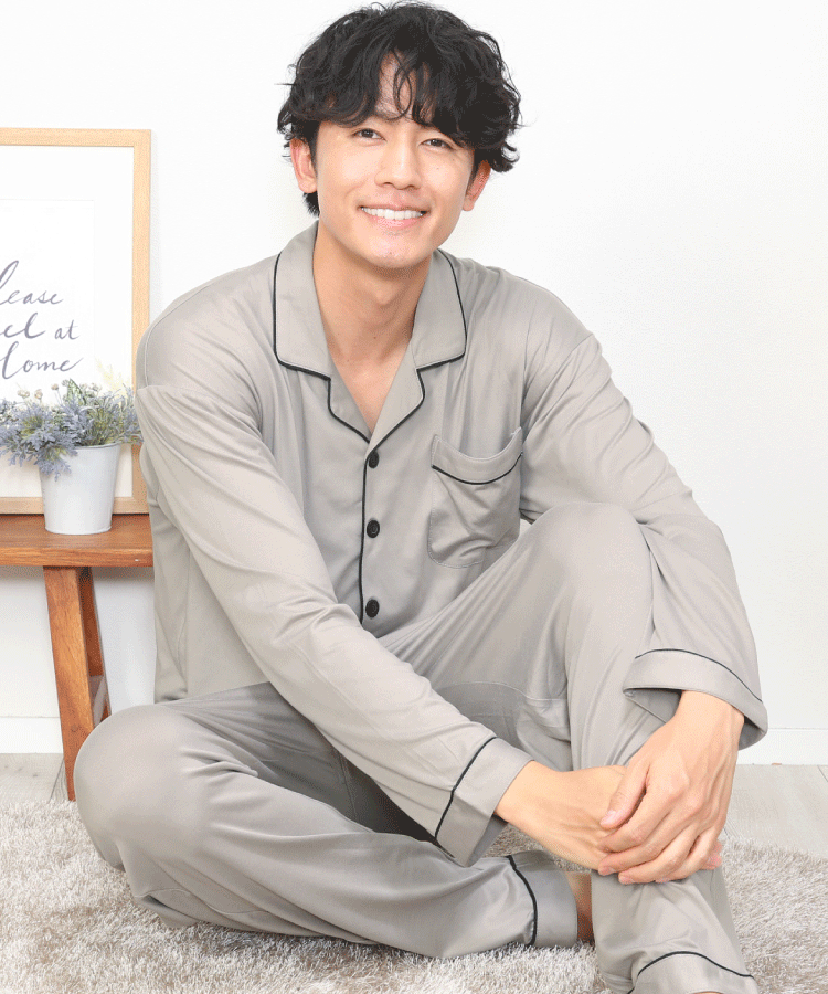 パジャマ メンズ 長袖 前開き ルームウェア パウダーストレッチ
