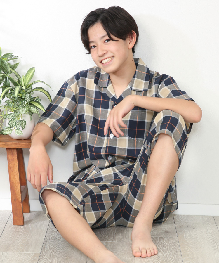 パジャマ 半袖 キッズ 男の子 ジュニア 綿100％ 前開き 夏