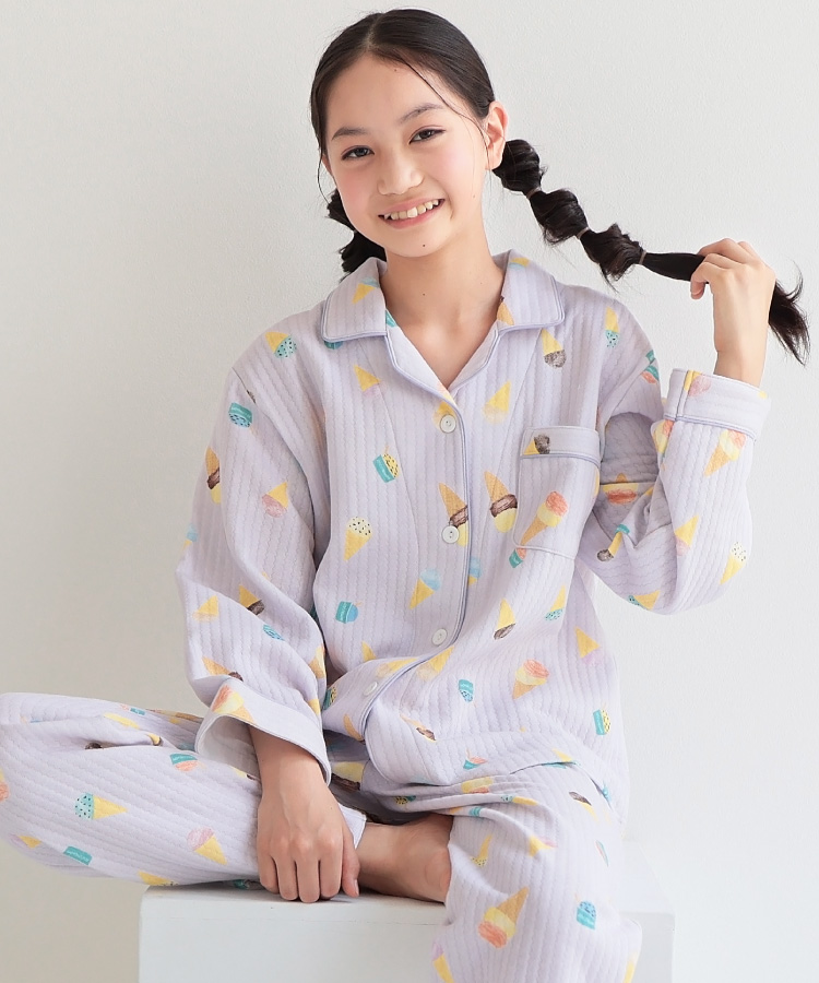 パジャマ キッズ 長袖 薄手 女の子 前開き ソフトキルト 綿100％ 秋 冬