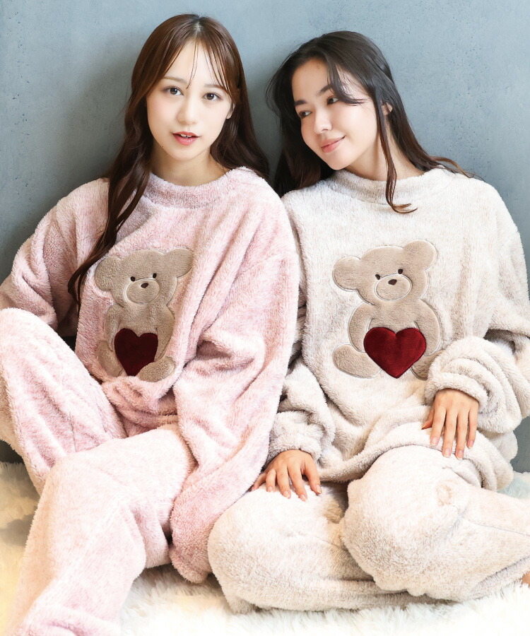 パジャマ レディース 冬 冬用 暖かい もこもこ 長袖 ルームウェア メランジボア かぶり 前開き くま 猫耳 ネコ 大人用 かわいい あったか モコモコ ふわふわ 部屋着 M〜L LL 2L 大きいサイズ ルームサプリ Room suppli