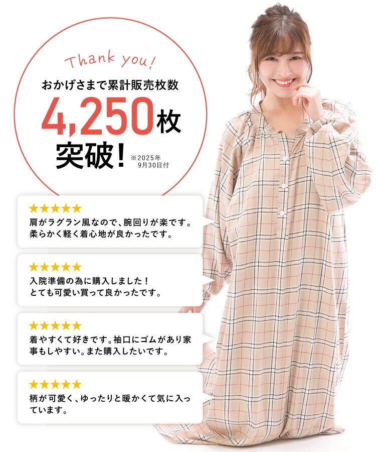 パジャマ ワンピース 長袖 綿100％ レディース 秋 薄手 かわいい ロング ルームウェア ルームワンピース 半開き 微起毛 ビエラ素材 ネグリジェ チェック ストライプ 春 春秋 ソフト加工 入院 産後 マタニティ Room Suppli ルームサプリ M L LL 2L サイズ