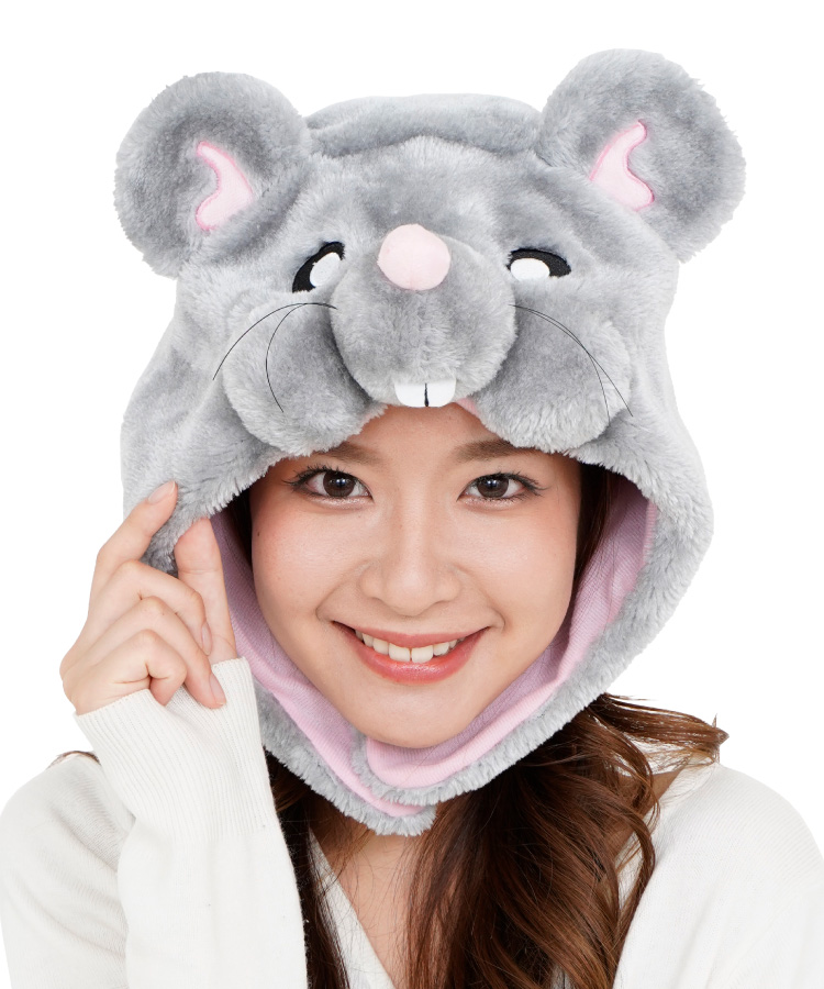 SAZAC 着ぐるみキャップ 大人用 フリース 干支 2025年 子 鼠 丑