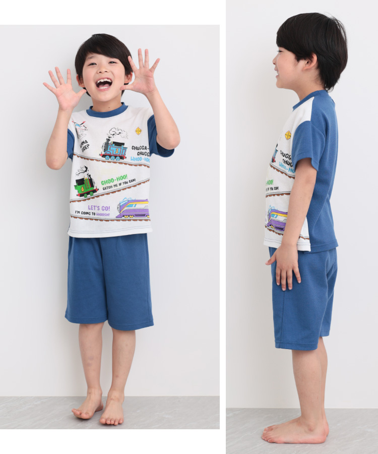 光る パジャマ キッズ 男の子 蓄光 半袖 夏 天竺 トーマス でんたま ドラえもん ダイナソー 電車 恐竜 メッシュ ストレッチ 誕生日 プレゼント キャラクター