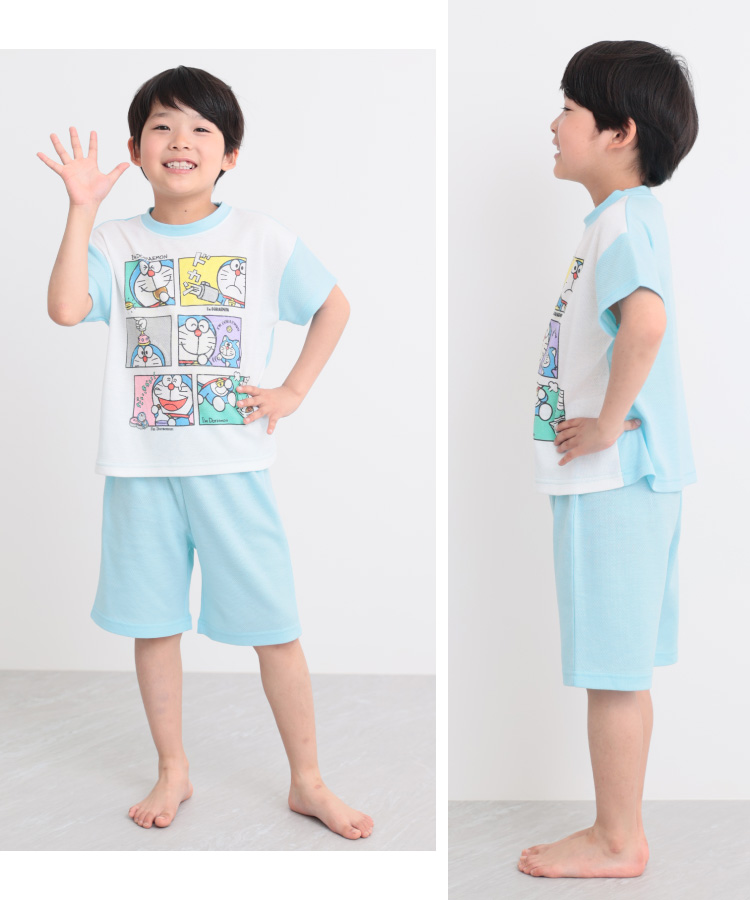 光る パジャマ キッズ 男の子 蓄光 半袖 夏 天竺 トーマス でんたま ドラえもん ダイナソー 電車 恐竜 メッシュ ストレッチ 誕生日 プレゼント キャラクター