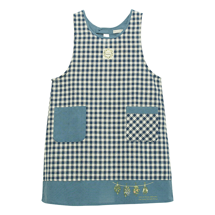 エプロン 保育士 おしゃれ かわいい 無地 チェック 90cm丈 ラン型