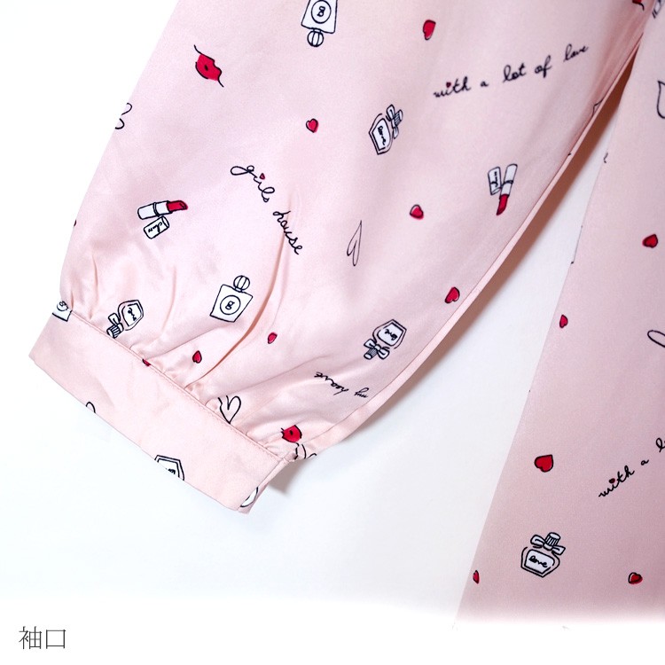 ネグリジェ 長袖 サテン パジャマ ワンピース シルクタッチ