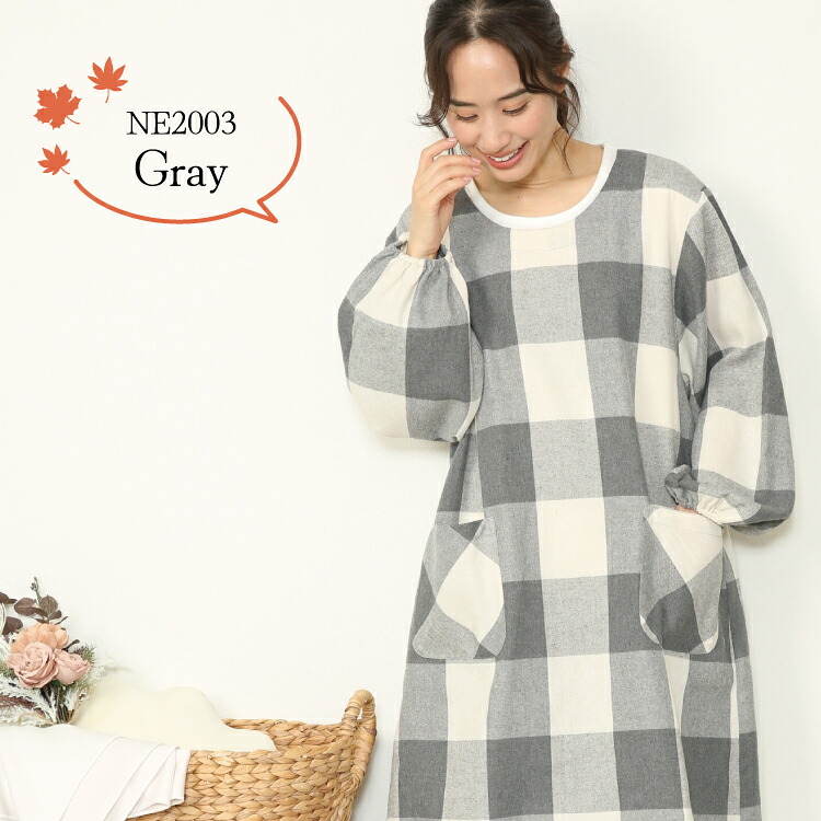 割烹着 保育士 チェック かわいい ロング かっぽう着 おしゃれ 微起毛 オーバーサイズ かぶり かぶるだけ 背中側ボタン 全開 長い レディース エプロン スモック 袖口ゴム入り 介護士 看護師 母の日 プレゼント 給食 学校 Ｍ〜L サイズ