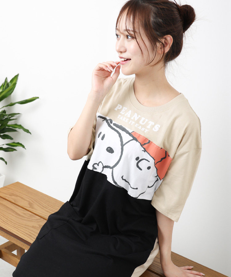 SNOOPY（スヌーピー） ワンピース ルームウェア パジャマ 半袖 五分袖