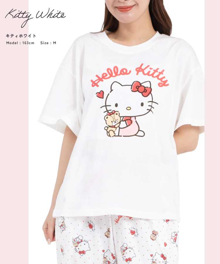 パジャマ レディース かわいい 半袖 ルームウェア パウダーストレッチ 夏 セットアップ 上下セット 部屋着 サンリオ キティ シナモロール クロミ キャラクター 大人用 高校生 中学生 Ｍ Ｌsazac サザック