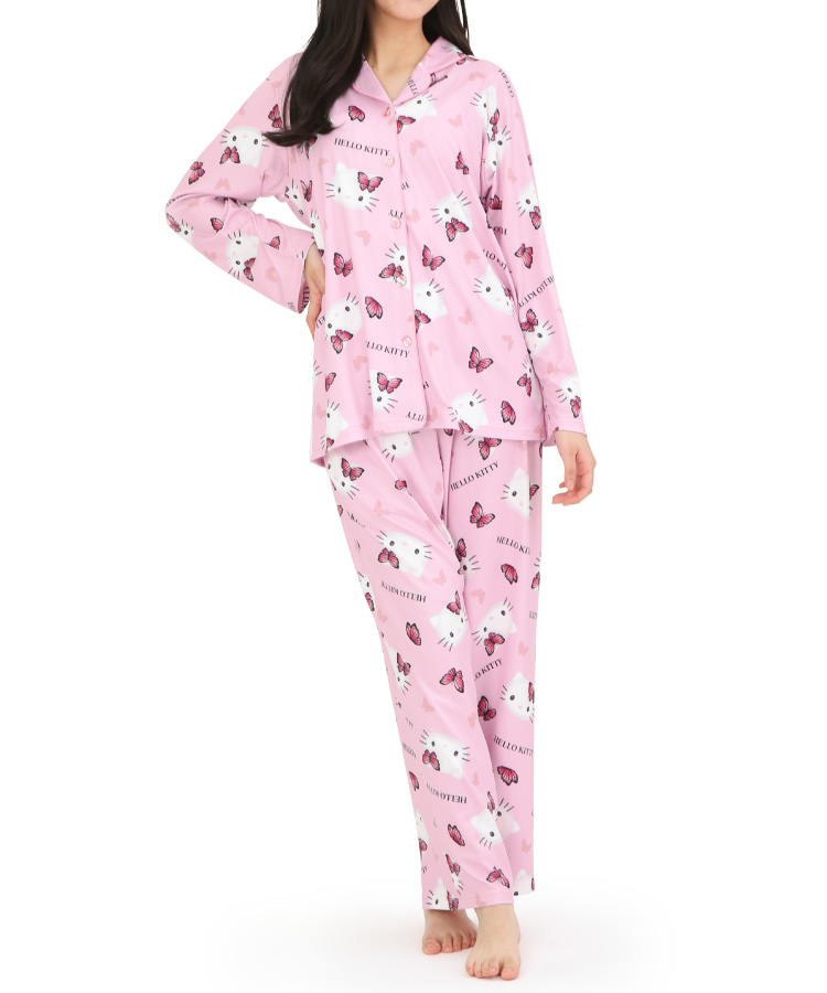 sanrio パジャマ レディース かわいい 長袖 前開き パウダー